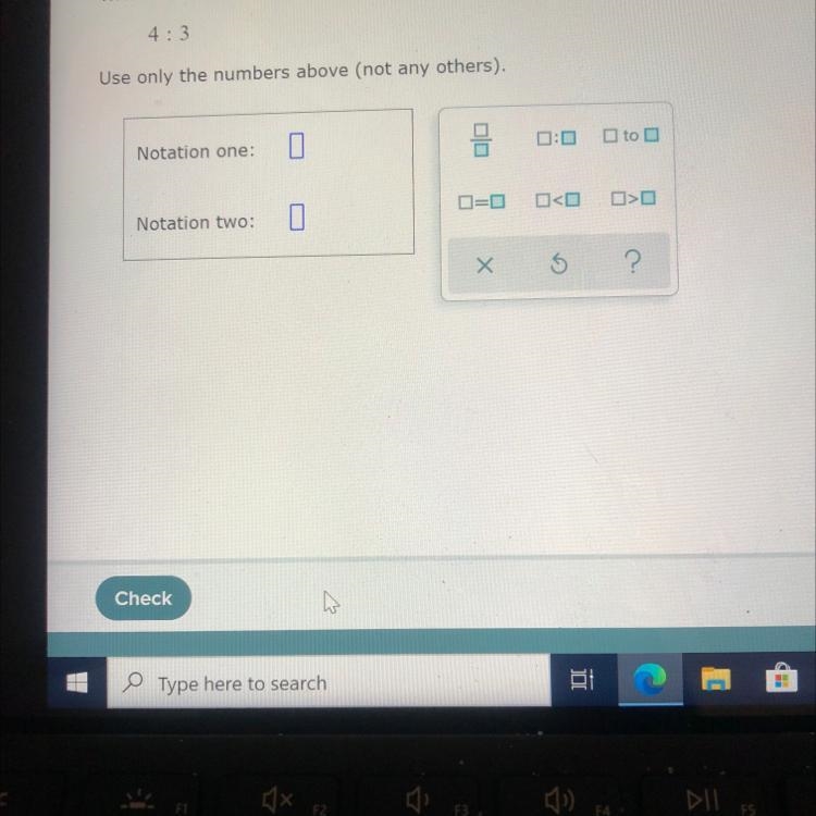 Write the following ratio using two other rotations. 4:3 Use only the numbers above-example-1