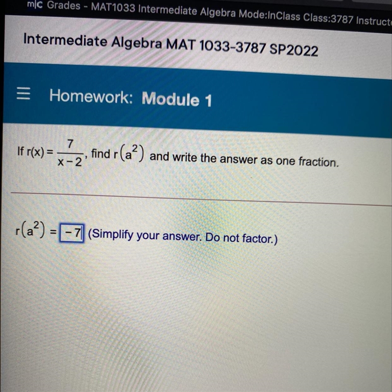 = Homework: Module 17If r(x) =find r(a) and write the answer as one fraction.X-29r-example-1