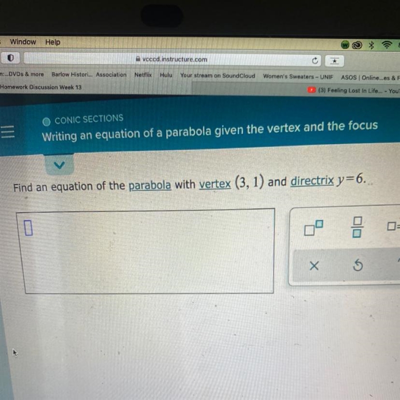 Writing an equation of a parabola given the vertex and the focus-example-1