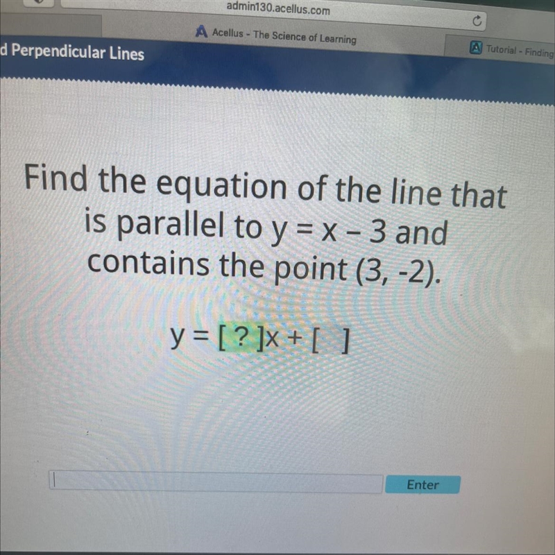 Find the equation of the line that is parallel to Y = x -3 and contains the point-example-1