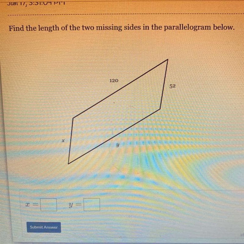 Please find the length of the two missing sides x=? y=?-example-1