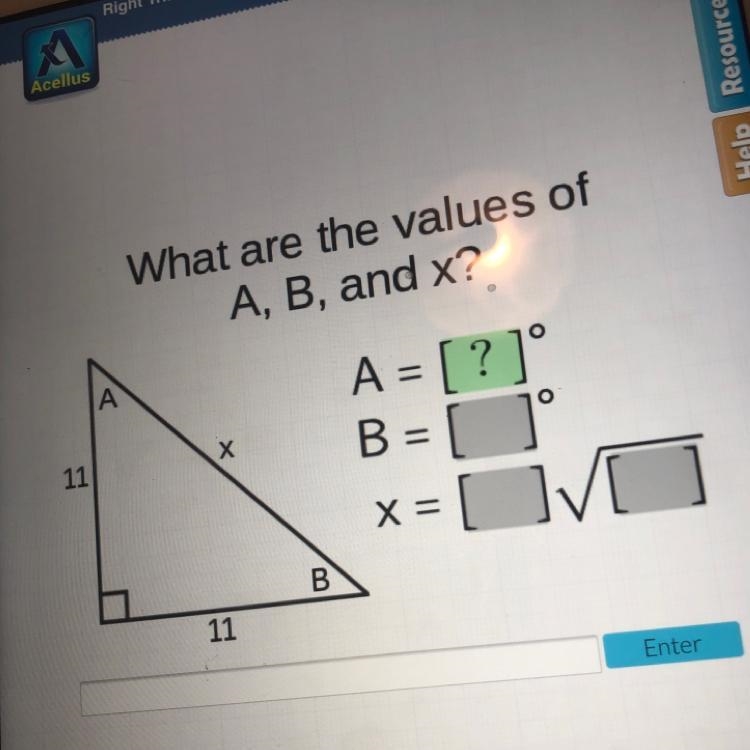 HelpWhat are the values ofA, B, and x?Ao=11xхOA = [?]°B = []BIVХB11-example-1