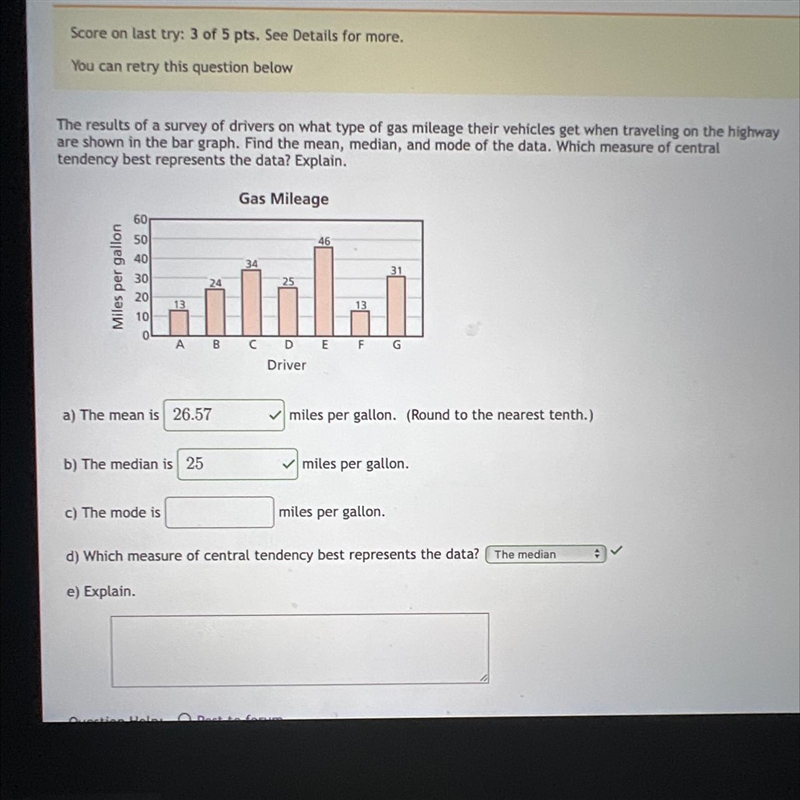 I need help find the mode and explaining for part E-example-1