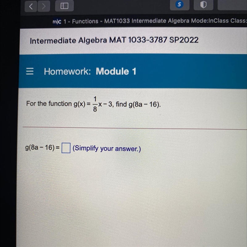 For the function g(x) = -x-3, find g(8a - 16).=-gx= x, g.-example-1