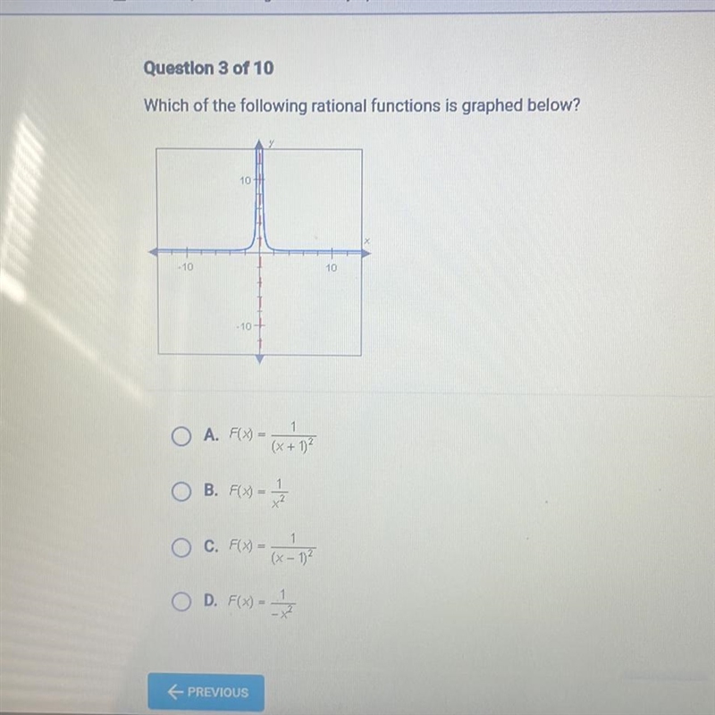 Which of the following rational functions is graphed below?-example-1