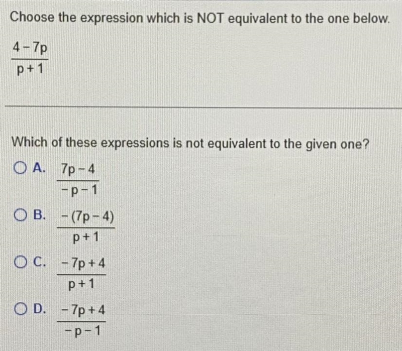 Choose the expression which is NOT equivalent to the answers down below-example-1