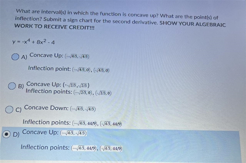 Hello, I am unsure how to get to the answer, can you include a sign chart as well-example-1