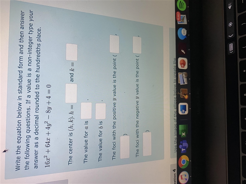 Write the equation below in standard form and then answer the following questions-example-1