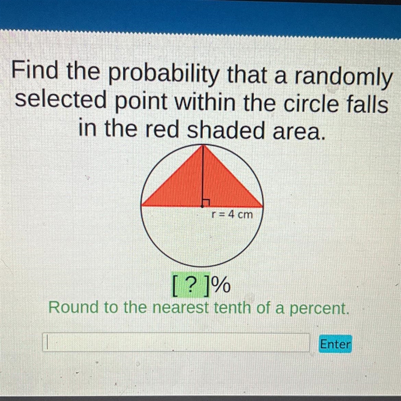 Find the probability that a randomly selected point within the circle falls in the-example-1