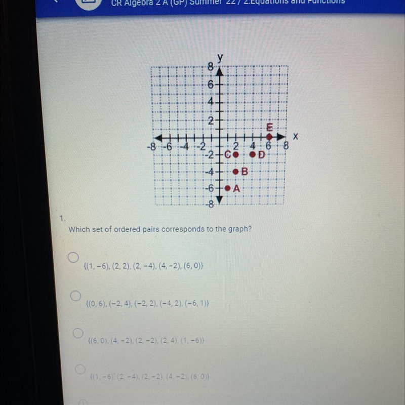 Which set of ordered pairs corresponds to the graph ?-example-1