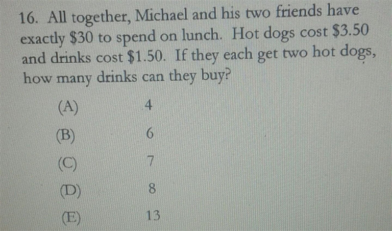 All together, Michael and his two friends have exactly $30 to spend on lunch. Hot-example-1