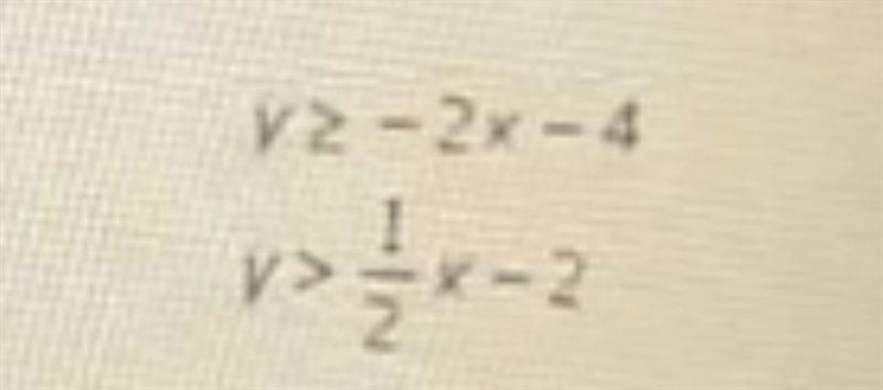 Y greater than or equal to - 2x-4y greater than 1/2x - 2-example-1