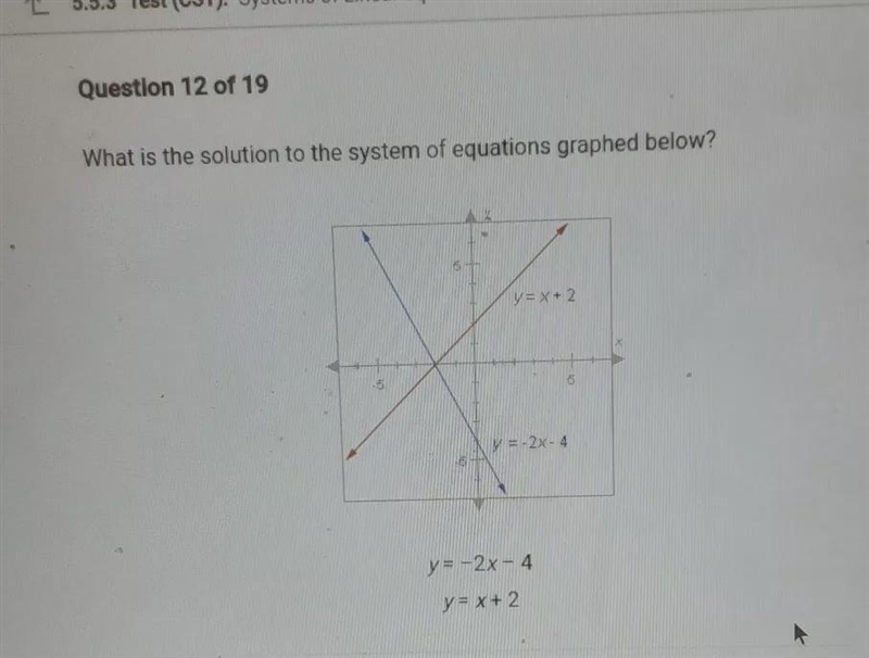 Question 12 of 19 What is the solution to the system of equations graphed below? -5 y-example-1