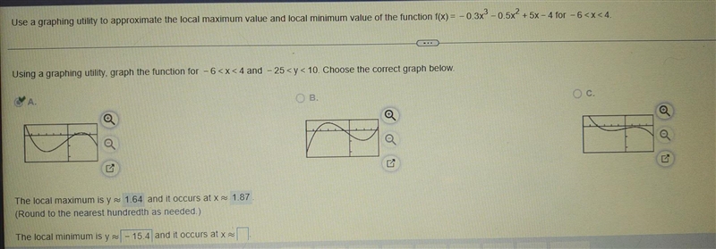 If the local minimum of y≈ -15.4 and it occurs at x≈___ then what is the local minimum-example-1