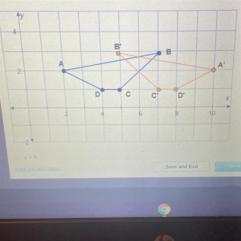 What is the equation for the line of reflection X=6 Y=6 Y=x Y=2-example-1