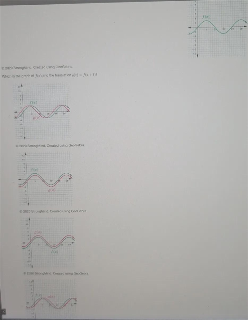 Which is the graph of f(x) and the translation g(x)=f(x+1)-example-1