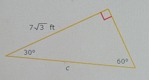 Find c.Write your answer in simplest radical form. ___ feet-example-1