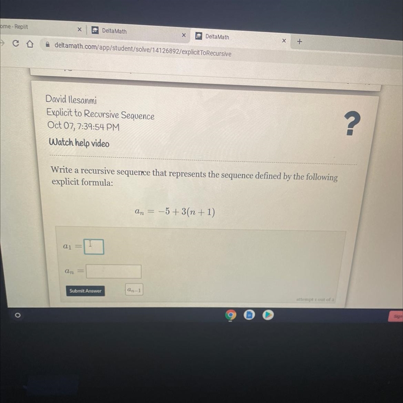 Write a recursive sequence that represents the sequence defined by the followingexplicit-example-1