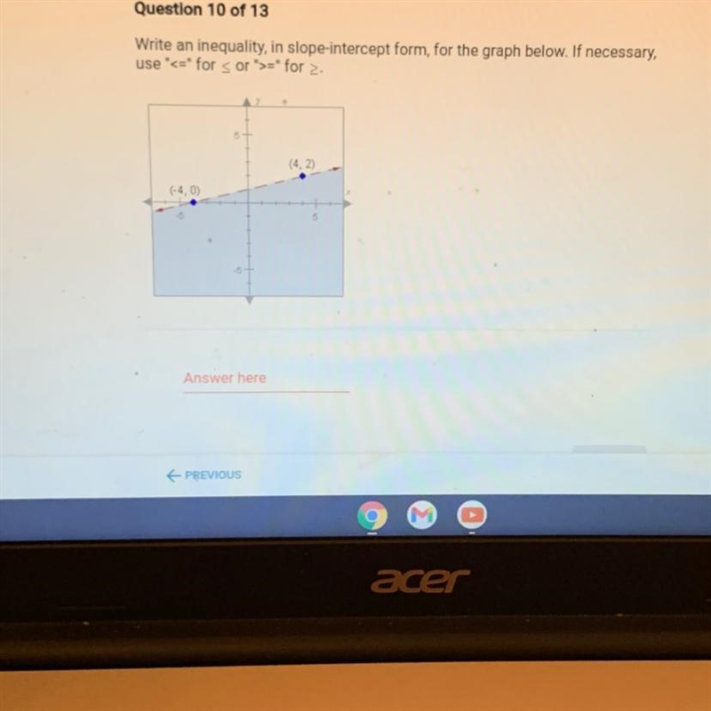 Write an inequality, in slope-intercept form, for the graph below. If necessary,use-example-1