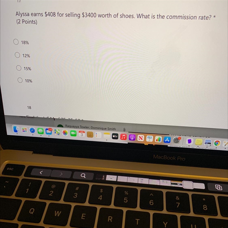 Alyssa earns $408 for selling $3400 worth of shoes. What is the commission rate? *(2 points-example-1