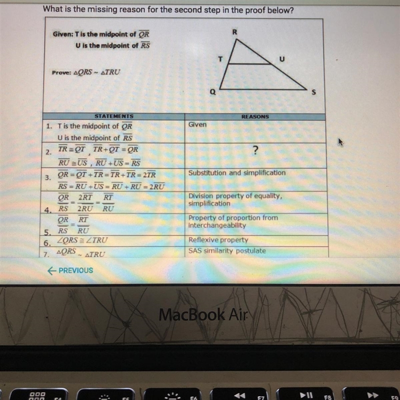 What is the missing reason for the second step in the proof below?RGiven: Tis the-example-1