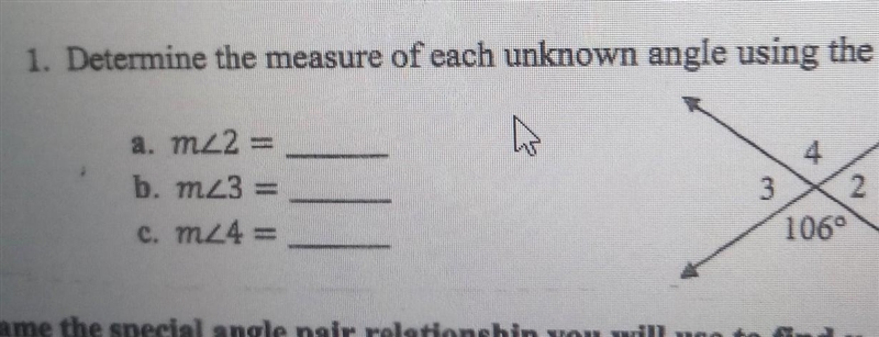 1. Determine the measure of each unknown angle using the diagram below. h 4 a. m 2 = b-example-1