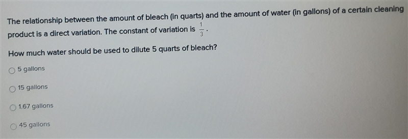 the relationship between the amount of bleach and in courts and the amount of water-example-1