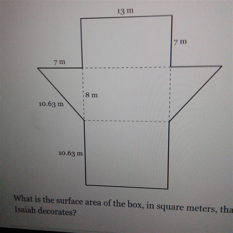 What is the surface area of the box,in square meters,that Isaiah decorates?-example-1