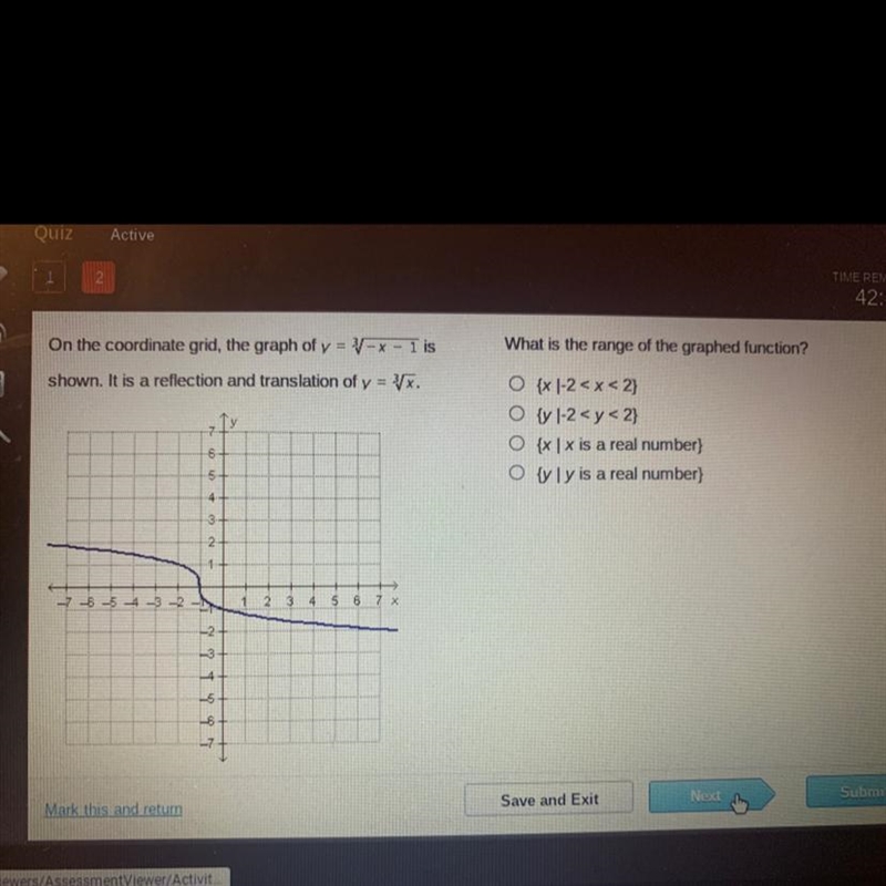 On the coordinate grid, the graph of y = √√-x - 1 isshown. It is a reflection and-example-1