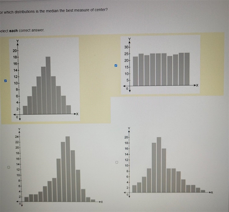 For which distributions is the median the best measure of center? Select each correct-example-1