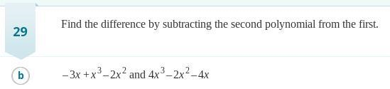 Please answer. Find the difference by subtracting the second polynomial from the first-example-1