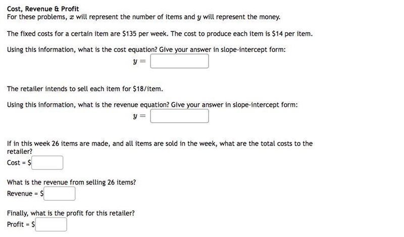 For these problems, x will represent the number of items and y will represent the-example-1