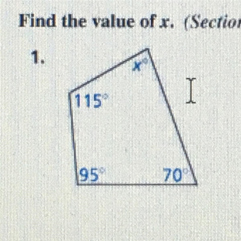 Find the value of x. 115 x 95 70-example-1