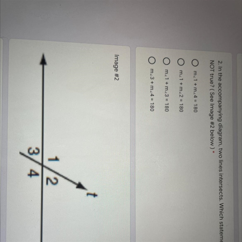 In the diagram, two lines intersects. Which statement is not true ?-example-1