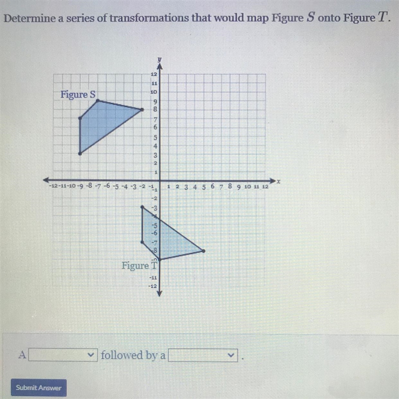 Determine a series of transformations that would map Figure S onto Figure T.-example-1