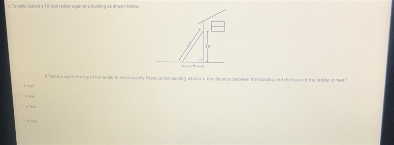 If Tanisha wants the top of the ladder to reach exactly 8 feet up the building, what-example-1