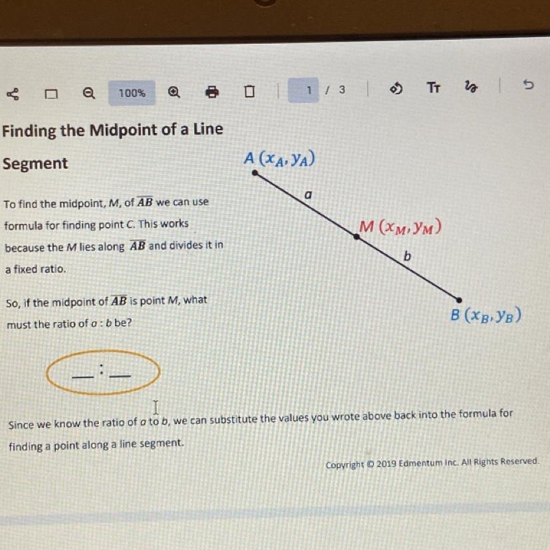 Finding the Midpoint of a Line Segment To find the midpoint, M, of AB we can use formula-example-1