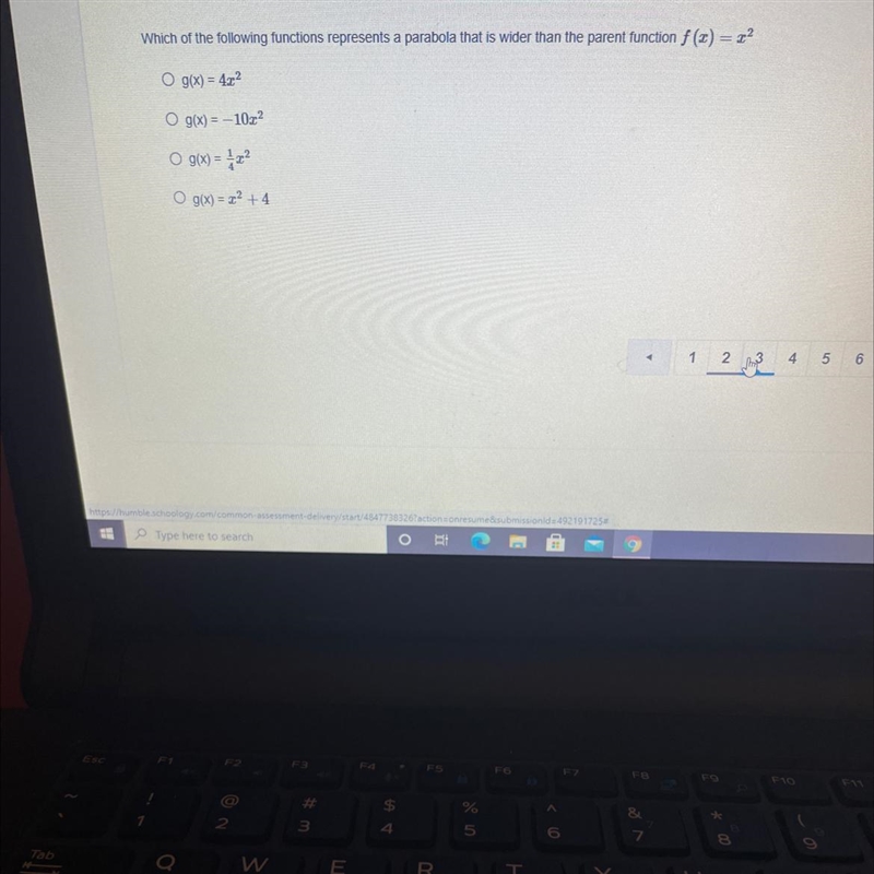 Which of the following functions represents a parabola that is wider than the parent-example-1