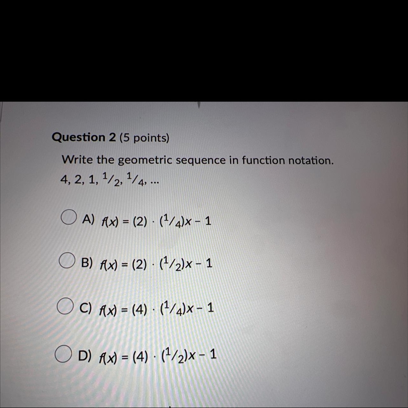 Write the geometric sequence in function notation.-example-1