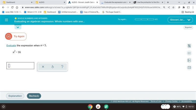 Pls help me Evaluate the expression when =n5. −n216-example-1