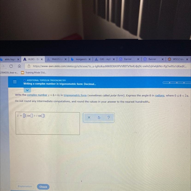 Write the complex number in trigonometric form express the angle and radiance do not-example-1