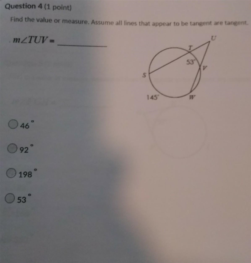 Find the value or measure. Assume all lines that appear to be tangent are tangent-example-1