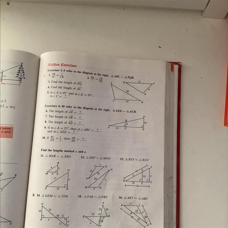 Similar triangle homework written ex #4-6 even and 14-16 even Answer question 4-example-1