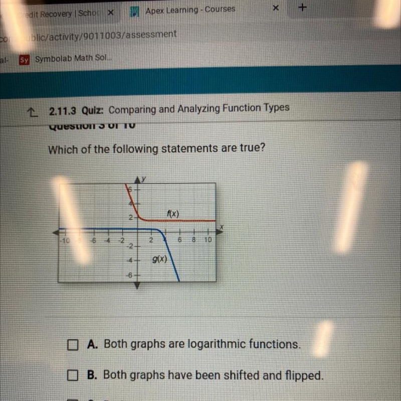 Which of the following statements are true? f(x) g(x)-example-1