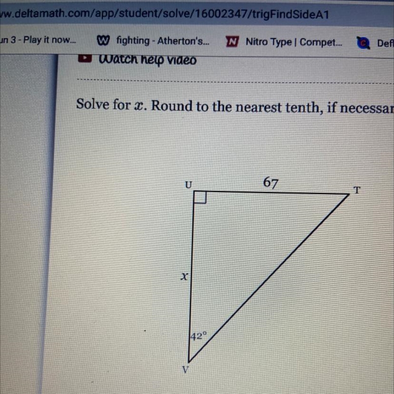 Solve for x. Round to the nearest tenth, if necessary. U 67 T x 142° y-example-1