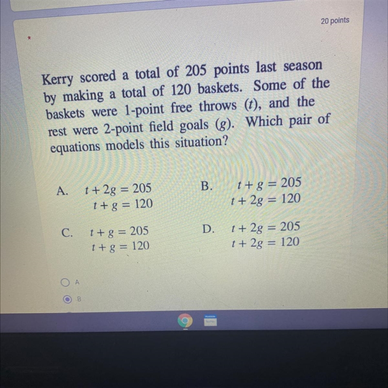 Kerry scored a total of 205 points last seasonby making a total of 120 baskets. Some-example-1