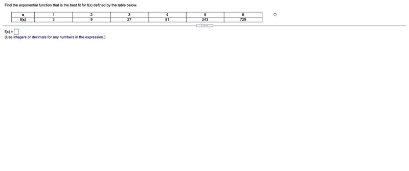 Find the exponential function that is the best fit for f(x) defined by the table below-example-1