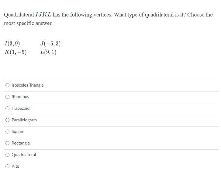 Quadrilateral IJKL has the following vertices. What type of quadrilateral is it? Choose-example-1