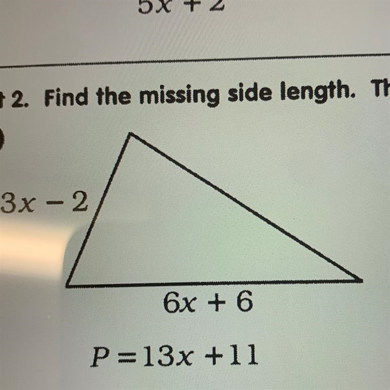 Find the missing side length. The perimeter, P, is given-example-1