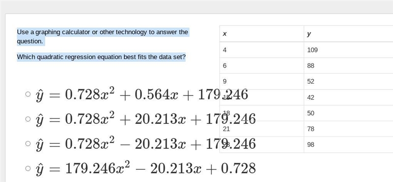 Use a graphing calculator or other technology to answer the question. Which quadratic-example-1